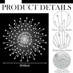 Blulu Silver Crystal Sunburst Wall Decor Large Rhinestones Metal Burst Bling Wall Art Home Decorative Sunburst Hanging Diamond Accents for Living Room Bedroom, 23.6 x 23.6 Inch