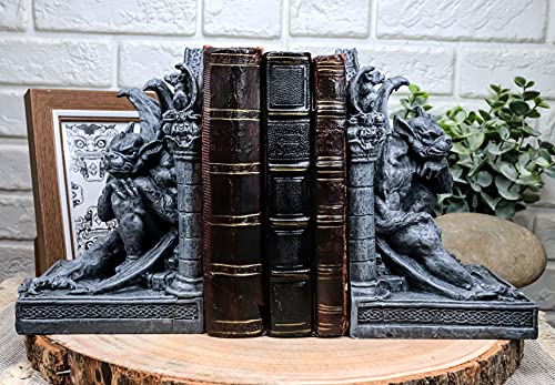 Ebros Gothic Sculptural The Thinker Gargoyle Bookends Figurine Set 6.25" H Medieval Le Penseur Resin Sculpture Gargoyles Statue Pair