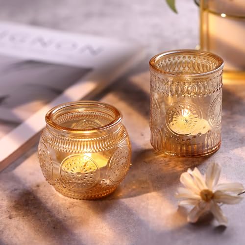 DARJEN 24Pcs Gold Votive Candle Holders - Glass Candle Holder Bulk for Table Centerpiece, Tea Lights Candle Holders for Home, Christmas Party & Wedding Shower - color: Gold