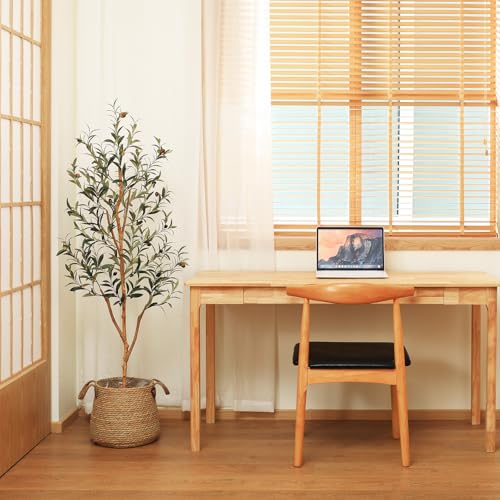 Kazeila Artificial Olive Tree 5FT Tall Faux Silk Plant for Home Office Decor Indoor Fake Potted Tree with Natural Wood Trunk and Lifelike Fruits - size: 5ft