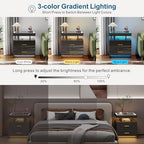 LED Nightstand with Wireless Charging Station - Modern Night Stand with Lights, Glass Top Bedside Table with Drawers for Bedroom, Glossy End Table with Human Body Induction (Black) - color: Black 2 Drawers-glass Top