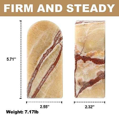 Koville Mexican Natural Marble Bookends for Shelves, Decorative Book Ends, 7lbs Heavy-Duty Marble Book Holders, Bookshelf Apartment Decor for Normal Books/CD/Video Games(Mexico Onyx) - color: Orange Onyx-mexico Onyx, size: 7lb