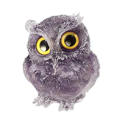 mookaitedecor Amethyst Owl Statue Sculpture Stone, Carved Animals Night Owl Figurine Crystal Ornament for Desktop Office Home Decor - color: Purple, size: 2.36 inch