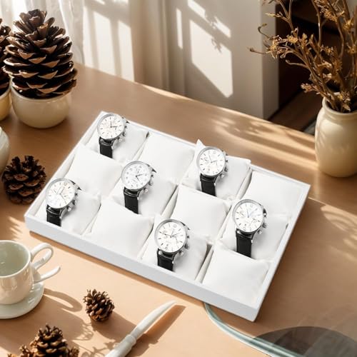 12 Grids PU Leather Watch Tray Watch Holder Organizer Storage Tray For Men Women (White) - color: White, size: 12 Grid with Insert