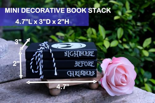 Mini Black Halloween Tiered Tray Decor Wood Decorative Book Stack, Rustic Farmhouse Faux Books Bundle for Home Table Mantle Shelf Decoration Nightmare Before Christmas Sign - color: Nightmare Before XMAS