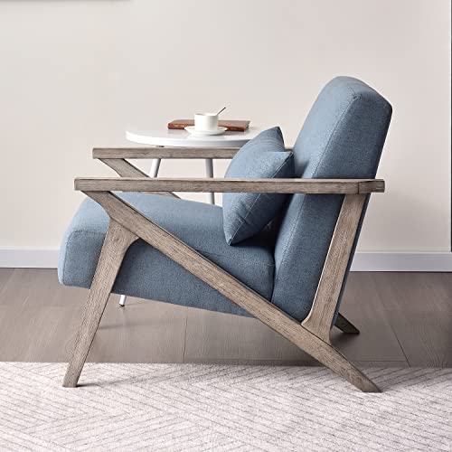 INZOY Mid Century Modern Chair with Wood Frame, Upholstered Armchair with Waist Cushion, Accent Chair for Living Room Bedroom Apartment, Easy Assembly, Blue - color: Blue