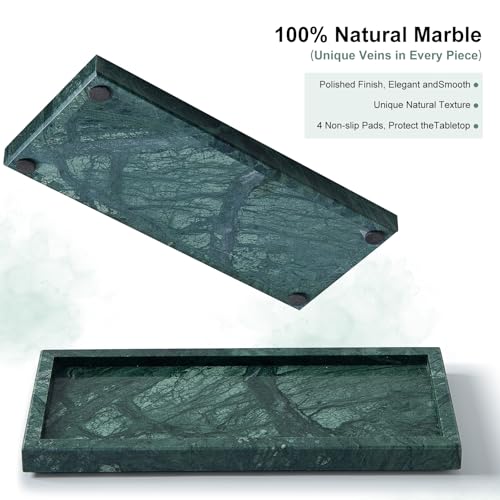 Natural Marble Vanity Tray, Luxury Stone Organizer for Bathroom & Kitchen Counter | Holds Soap Dispenser, Jewelry, Perfume | Non-Resin, Non-Ceramic Décor - color: Green, size: 11.8" x 5.1" x 0.8"