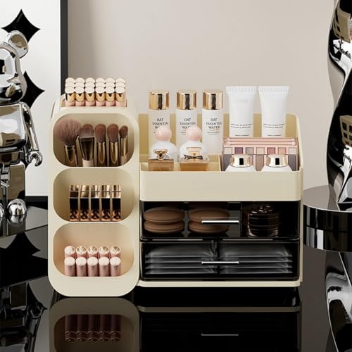 Booklov Makeup Organizer for Vanity, Large Capacity Cosmetic Display Case with Clear Acrylic Drawer, Countertop Beauty Storage Holder for Skincare, Brush Eyeshadow Lipstick Counter Desk, Crystal Cream - color: Crystal Cream, size: L01