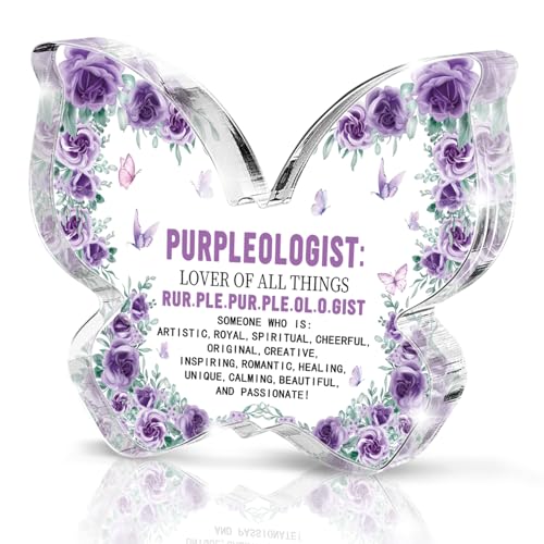 Purpleologist Butterfly Acrylic Sign, 4.7 x 3.2 Inch Desktop Decoration, Fun Gift for Purple Lovers or Coworkers and Friends, Suitable Purple Office Home Gift - color: purple50