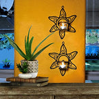 Lily’s Home Southwestern Sun Decorative Votive Candle Tea Light Wall Mount Sconces, Black Steel, with Clear Glass Tealight Candle Holders, Set of 2 - color: Southwestern Sun
