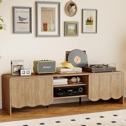Modern 63" TV Stand, Wood Entertainment Center with Sliding Doors, Media Console for TVs Up to 70", TV Stand for Living Room, Natural - color: Natural