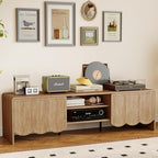 Modern 63" TV Stand, Wood Entertainment Center with Sliding Doors, Media Console for TVs Up to 70", TV Stand for Living Room, Natural - color: Natural