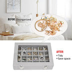 Vicoter Velvet Jewelry Box 24 Grid Jewelry Ring Display Organiser Box Tray Holder Earrings Storage Case for Girls Wife Mom Women (Gray) - color: Gray
