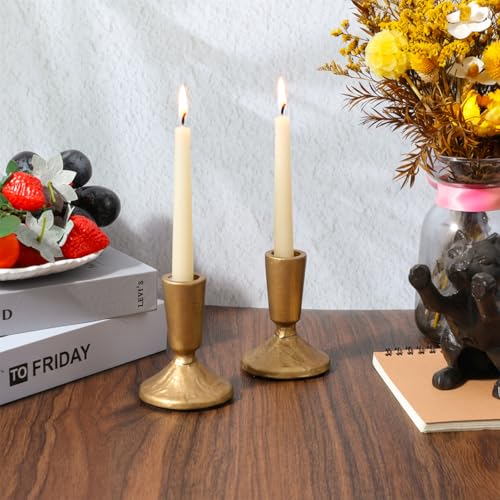 2 Pcs Candle Sticks Holder Decor, Vintage Gold Candle Holders, Modern Decorative Tapered Candlestick Holders Centerpiece for Dining Table Centerpiece, Wedding, Party Decor