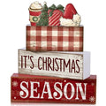 Lineshading 4 Pcs Christmas Table Decoration Wooden Hot Cocoa Santa Hat Decorations Christmas Tiered Tray Decor Winter Centerpiece Decorative Santa Hat Hot Cocoa Gift Box Tree Block Signs for Home - style: Christmas