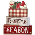 Lineshading 4 Pcs Christmas Table Decoration Wooden Hot Cocoa Santa Hat Decorations Christmas Tiered Tray Decor Winter Centerpiece Decorative Santa Hat Hot Cocoa Gift Box Tree Block Signs for Home - style: Christmas