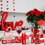 Vercraft 11 Pcs Valentine's Day Table Decorations Red Heart Tiered Tray Decor Love Centerpiece Pink Wooden Books Home Table Top Decor for Wedding Party Supplies - style: Love