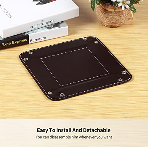 YAPISHI Key Dish Bowl for Men, Entryway Catchall Holder Bedside Table Valet Tray for Pocket Stuff, PU Leather Nightstand Organizer for Dice/Coins/Wallet/Watch/Rings/Sunglasses, Dresser/Coffee Table - color: Brown