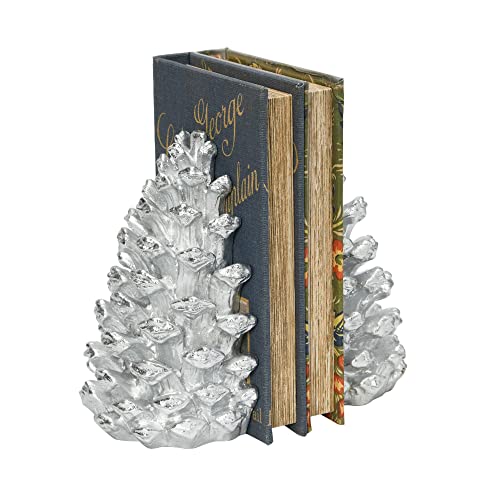 Creative Co-Op Decorative Resin Pinecone Bookends, Silver Finish, Set of 2 - color: Silver