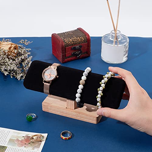 NBEADS Wooden Watch Display Stand, Black Velvet T-Bar Bracelet Holder Jewelry Organizer Stand Removable Bangle Pendants Anklet Tower Rack for Home Use, Retail Display Selling, 7.6x1.9x3.5 - color: Black Velvet