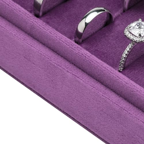 Velvet Ring Organizer Display Tray Jewelry Box Earring Holder Case for Wedding Birthday Christmas Day (Purple) - color: Purple
