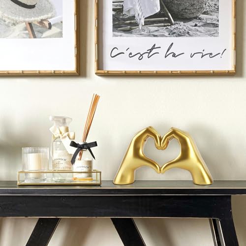 Gold Decor for Living Room Bedroom Bookshelf, Heart Hands Sculpture Decoration, Personalized from Daughter Son Wife (No Bracelets)