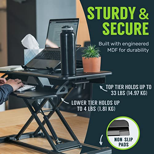 TechOrbits Standing Desk Converter-32-inch Height Adjustable, MDF Wood, Sit Riser-Black, 32" - size: 32" MDF Wood