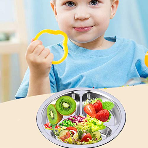 Stainless Steel Divided Plates 2 Pack 9.5 Inch Portion Control Plate 3 Sections Mess Trays for Adults Bariatric Weight Loss & Diabetic Diet, Reusable Camping Food Tray Unbreakable Lunch Plates - size: 9.5 Inch (3 Sections)