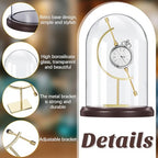Beeveer 5" x 8" Pocket Watch Glass Display Dome Cloche with Gold Sphere Holder and Wooden Base Pocket Watch Display Case Showcase Bell Terrarium Jar for Ornaments Plants Medals Photos Collectibles