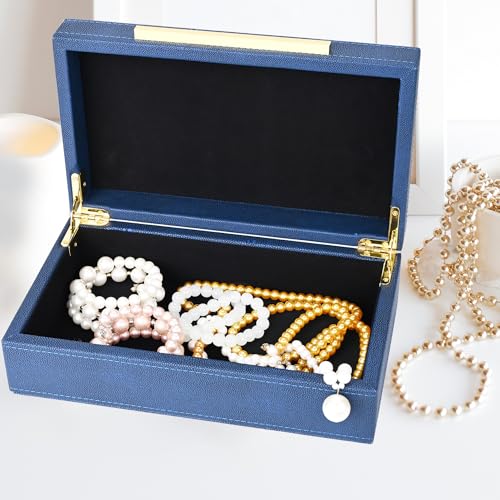 XIGEXIGE Navy Blue Shagreen box Faux Leather Decorative Box,Keepsake And Memory Storage Small Decorative Boxes with Lids for Modern Home Decor Jewelry Box Organizer - color: Blue-1