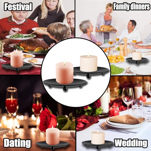 8 PCS Iron Plate Candle Holder,Candle Stand for LED & Wax Candles,Black Candle Holders Iron Plate,4" Decorative Pillar Candle Plate for Incense Cones Spa Weddings
