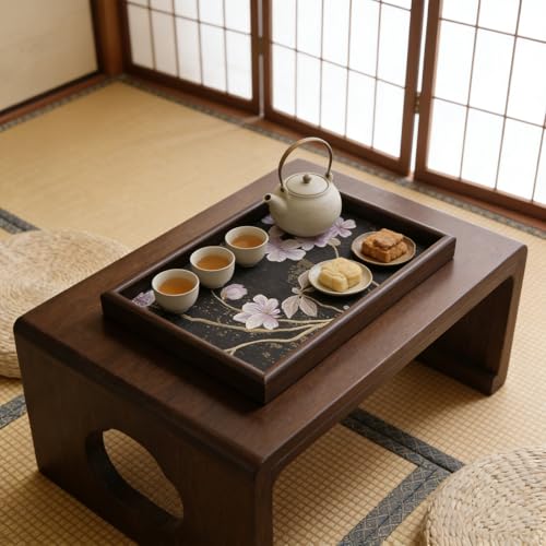 Wooden Valet Tray with Floral Base, EDC Catch All Tray Nightstand Entryway Table Vanity Organizer 11.8x7.9, Black Vintage Blossoms - color: Black Blossoms