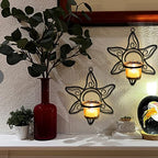 Lily’s Home Southwestern Sun Decorative Votive Candle Tea Light Wall Mount Sconces, Black Steel, with Clear Glass Tealight Candle Holders, Set of 2 - color: Southwestern Sun