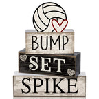 Yuntau 4 Pcs Volleyball Centerpieces for Table Volleyballs Tiered Tray Decorations Wooden Bump Set Spike Farmhouse Decorative Faux Book Stack Block Sign for Room Shelf Coffee Table Fireplace Mantel - style: Volleyballs