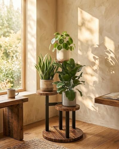 Bamworld Corner Plant Stand Indoor Metal Wood Plant Shelf Outdoor Tall Plant Stands Plant Tables Indoor Plant Rack 3 Tier Plant Stand Garden Accessories for Living Room Balcony Patio - size: 3 Tier