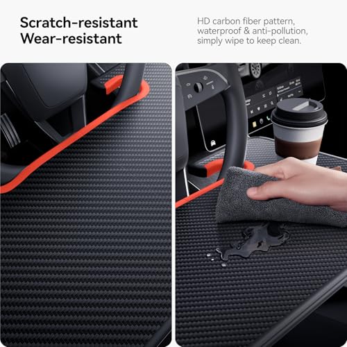 YONZEE 2-in-1 Car Steering Wheel Desk Tray & Car Seat Gap Filler Organizer – Foldable Carbon Fiber Look Table for Laptop, Eating, Writing – for Standard Round Steering Wheels - color: Orange