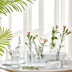 12 Sets Mini Small Vases for Flowers Bulk Glass Ribbed Bud Vases Set for Centerpiece Table Decorative Wedding Reception, Housewarming Gift Holiday Christmas