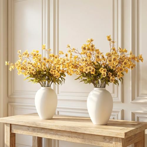 White Vase for Home Decor - Modern Farmhouse Ella Flower Vase for Table, Mantel & Shelf Decorations - Round Iron Decorative Vase 9 Inch Tall - Matte Finish Centerpiece - color: White Ovoid