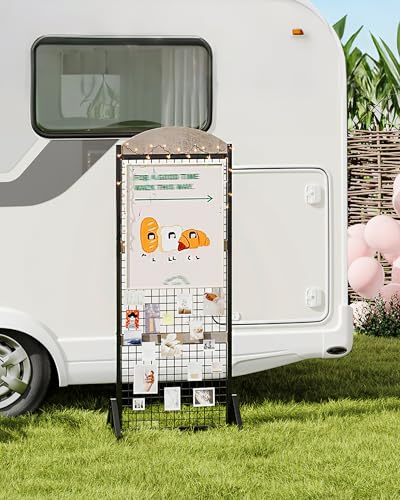 2 Packs Grid Wall Panel 5.7' x 2' FT Grid Display Rack with Wheels, Movable Gridwall Display Stand with 8 S-Shaped Hooks and 8 Garment Hooks, Floorstanding Wire Grid Rack, Greige and Black TCJ17P2BG - color: Greige and Black