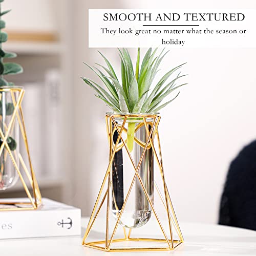 Roshtia 8 Set Gold Glass Vase for Centerpieces Metal Geometric Test Tube Vase Modern Hydroponic Flower Stand with Glass Cylinder for Flowers Plant Wedding Office Home Centerpiece (6.3 Inch)