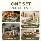 Set of 3 Rattan Serving Trays with Mother of Pearl Inlay – Handwoven Boho & Modern Farmhouse Decor for Kitchen, Bathroom, Coffee Table & Ottoman - style: Rattan Trays with Mother of Pearl Inlay