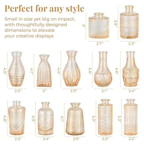 12 Pack Bud Vase in Bulk - BEAHOT Gold Flower Vases for Wedding Decorations, Glass Vase for Table Decorations, Small Vase for Home, Mother's Day, Centerpieces, Party, Office (Gold) - color: Gold