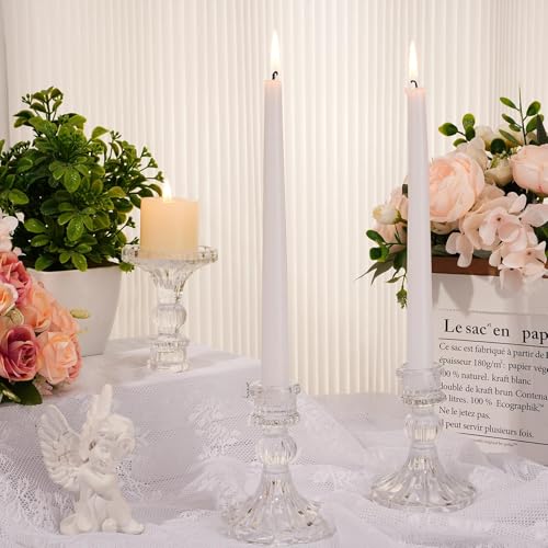 Maxcheck Set of 6 Candlestick Holders Taper Glass Candle Holder Decorative Candle Stand for Wedding Party Table Centerpiece Anniversary Festival Home Decor(Clear) - color: Clear