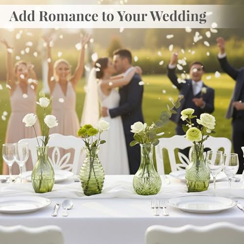 12 Pack Bud Vase in Bulk - BEAHOT Green Flower Vases for Wedding Decorations, Glass Vase for Table Decorations, Small Vase for Home, Mother's Day, Centerpieces, Party, Office (Green) - color: Green