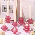 Pink Candlestick Holders Set of 10, Pink Glass Candle Holders for Pillar Candles, Taper Candle and Tealight Candles, Taper Candle Holders for Wedding, Table Centerpiece - color: Pink