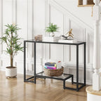 Yaheetech 42 Inch Console Table, Tempered Glass Entryway Table, 2-Tier Sofa Tables with Storage Shelves, Entrance Tables for Hallway Living Room, Black - color: Black