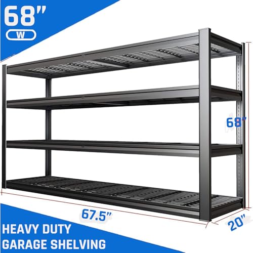 67" W Garage Shelving Heavy Duty, 4 Tier Garage Shelves, 68" H Adjustable Storage Shelving Unit, Commercial Metal Shelves for Warehouse, Basement, Shop, 67" W x 20" D x 68" H - size: 68"Wx20"Dx68"H | 4 Tier