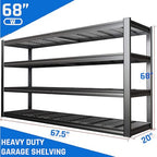 67" W Garage Shelving Heavy Duty, 4 Tier Garage Shelves, 68" H Adjustable Storage Shelving Unit, Commercial Metal Shelves for Warehouse, Basement, Shop, 67" W x 20" D x 68" H - size: 68"Wx20"Dx68"H | 4 Tier
