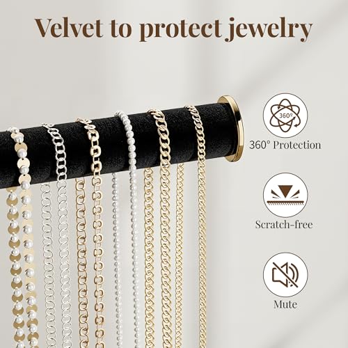 pickpiff Jewelry Holder Organizer with Velvet, Adjustable 10"-17" Tall, Metal Stand for Display Bracelet, Necklace, Earrings, Rings, Black and Gold - color: Gold and Black
