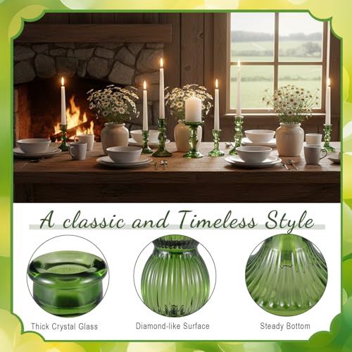 Mumufy 20 Pcs Glass Crystal Taper Candle Holders Clear Glass Candlestick Holder Fit 0.8 Inch Candles Crystal Decorative Candle Stand Centerpiece Table Wedding Dining Party(Green) - color: Green